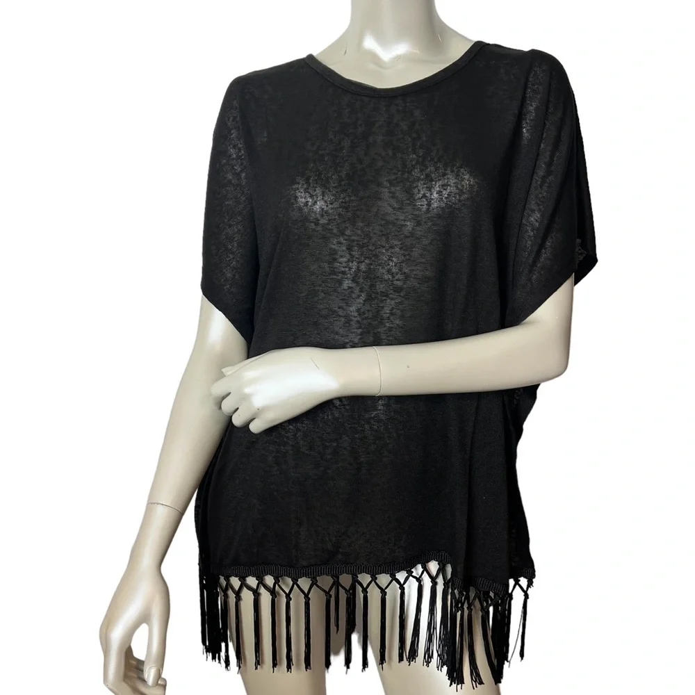 Esperanza New York Black Draped Fringe Top - Picture 1 of 10